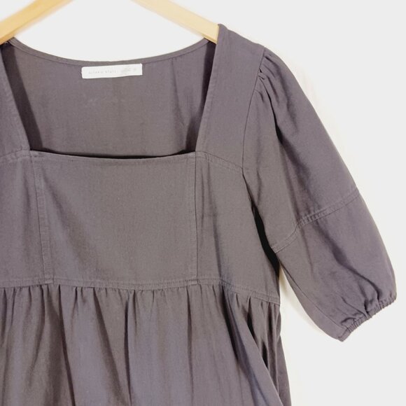 Altar'd State,  Gray Tiered Cotton Mini Dress, Size Small Short Sleeve, Fringed - Picture 5 of 16